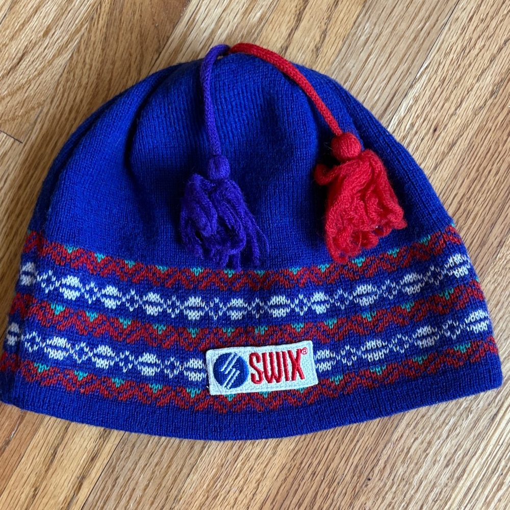 SWIX vintage Blue and Red Knit Beanie small